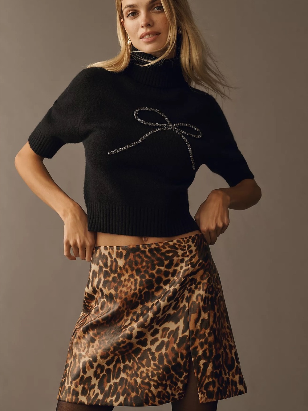 Maeve Faux Leather Side-Slit Micro Mini Skirt